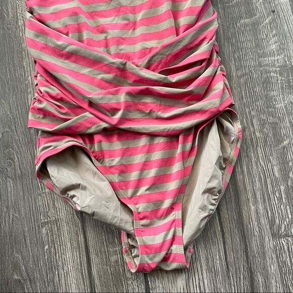 DKNY Barbie Strapless Stripes Criss Cross Front One Piece Swimsuit - Picture 4 of 7